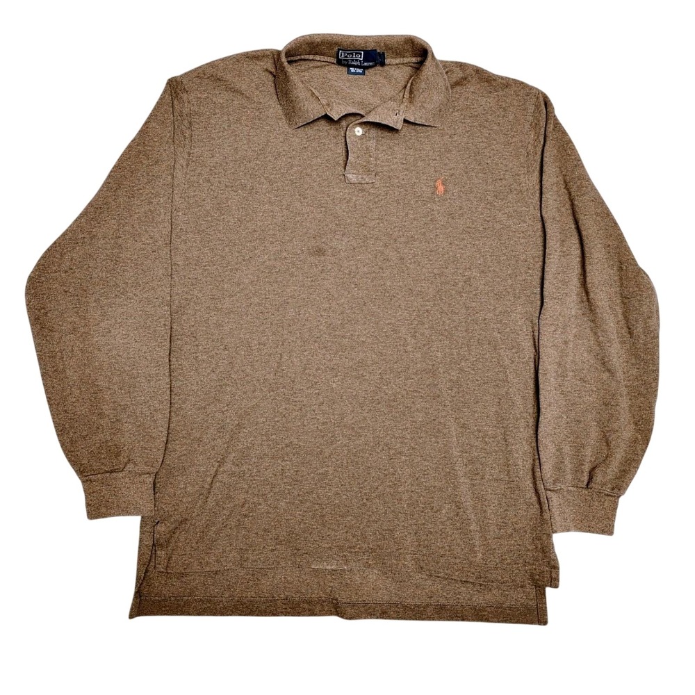 Vintage Polo Ralph Lauren Long Polo Shirt L Brown Heathered Preppy Academia